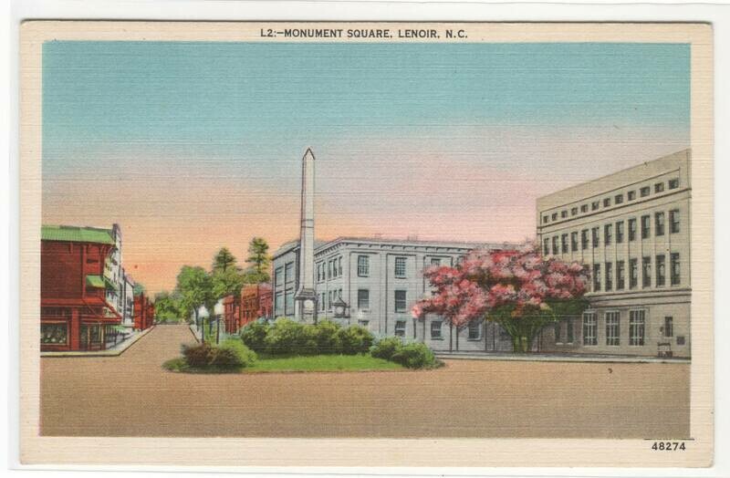 Monument Square Lenoir North Carolina linen postcard