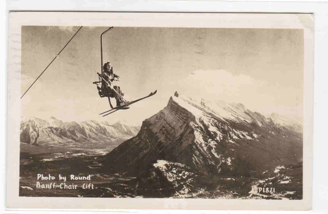Ski Chair Lift Banff Alberta Canada 1958 RPPC postcard