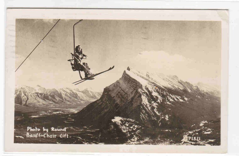 Ski Chair Lift Banff Alberta Canada 1958 RPPC postcard