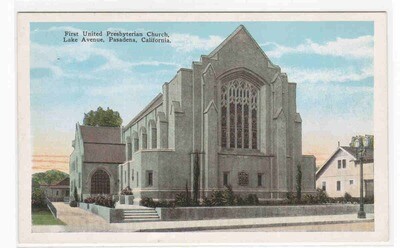 First United Presbyterian Church Pasadena California 1920c postcard