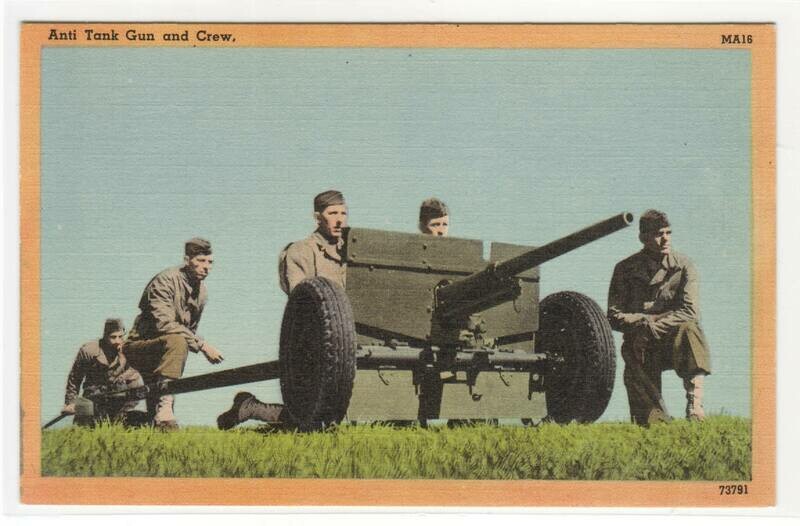 Anti Tank Gun Crew US Army WWII era postcard