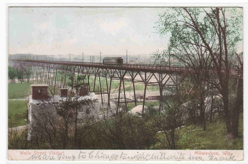 Wells Street Streetcar Viaduct Milwaukee Wisconsin 1906 postcard