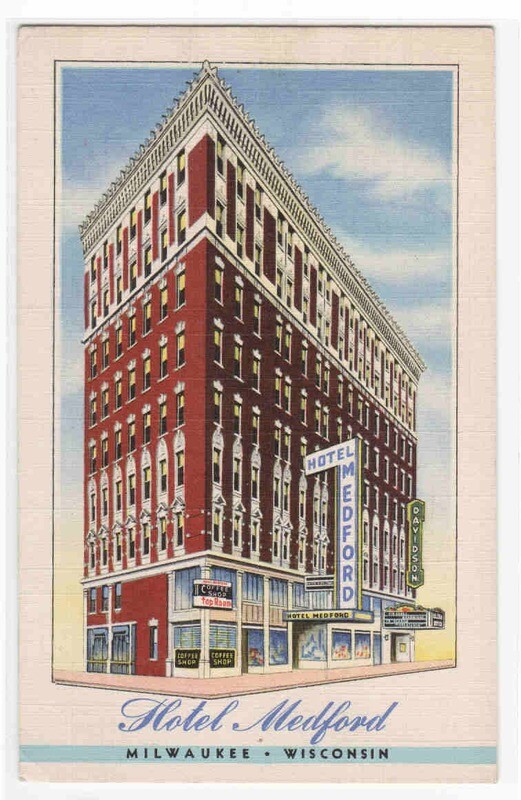 Hotel Medford Milwaukee Wisconsin 1943 linen postcard