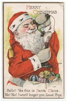Santa on Telephone Won't Forget You Christmas Greeting postcard