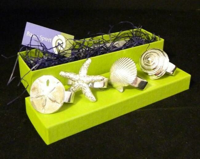 Seaside Lead Free Pewter Napkin Rings Set of 4 Made in Canada Shell Starfish