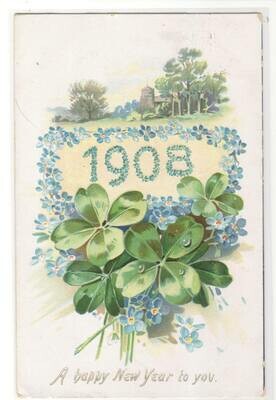 Four Leaf Clover 1908 New Year Greeting postcard