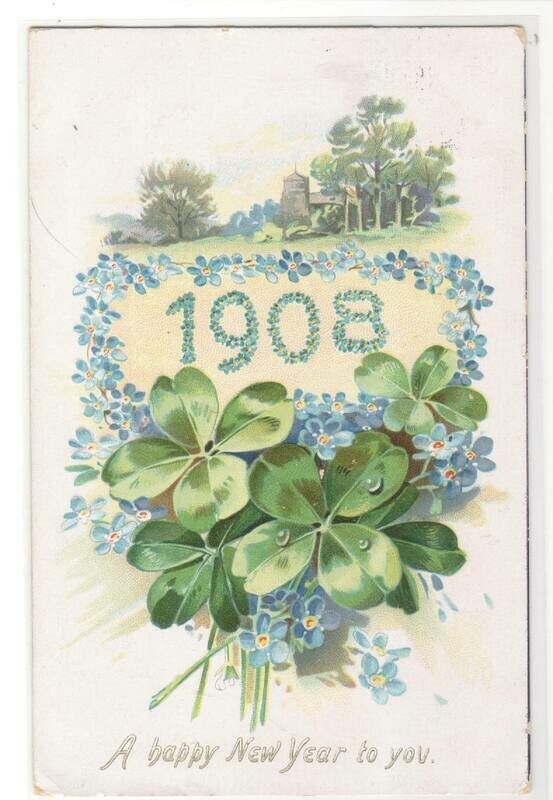 Four Leaf Clover 1908 New Year Greeting postcard