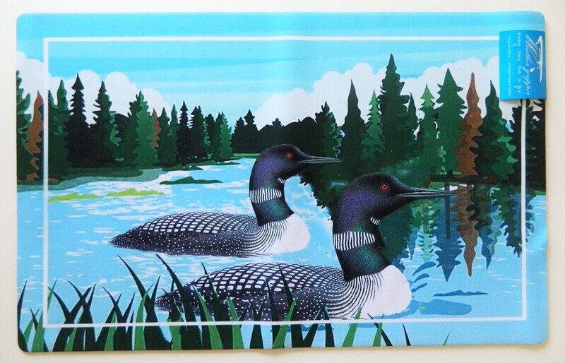 Loon Birds on Lake Weathergripper Floor Mat Natural Rubber Bath Entry Boat 2 X 3 feet