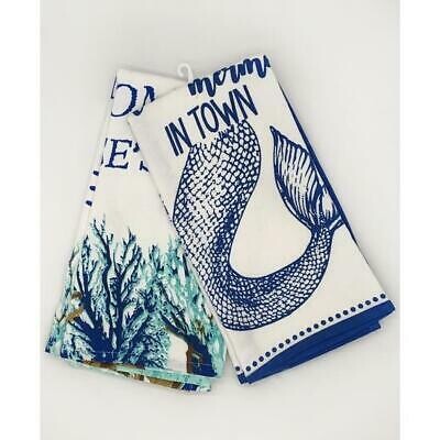Mermaid Seaweed Tea Kitchen Terry Towel Pair 2 Cotton Absorbent Nautical NWT