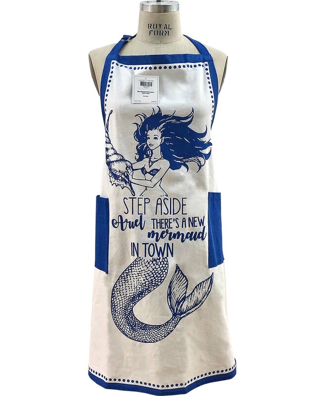 Mermaid Step Aside Ariel Cotton Apron Navy Blue &amp; White