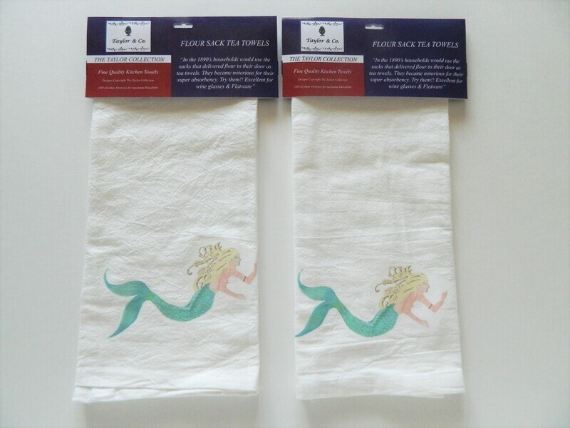 Mermaid Flour Sack Tea Kitchen Towel Pair 2 Cotton Super Absorbent