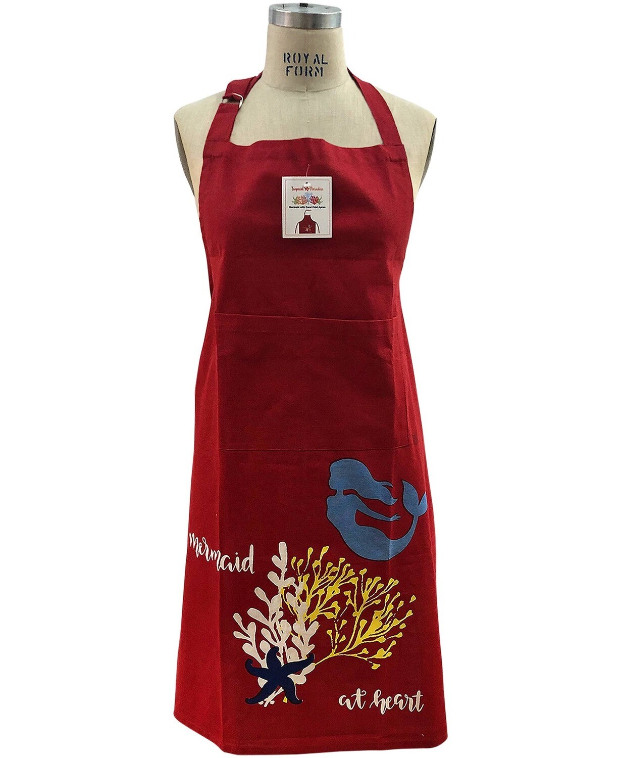 Mermaid at Heart Red with Coral Cotton Apron