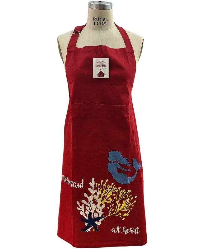 Mermaid at Heart Red with Coral Cotton Apron