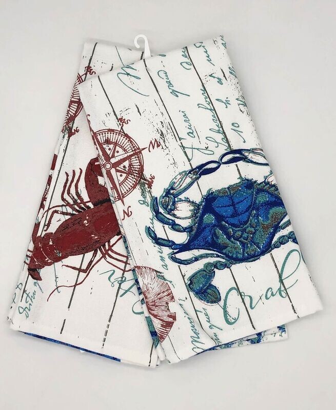 Crab Lobster Tea Kitchen Terry Towel Pair 2 Cotton Super Absorbent Nautical