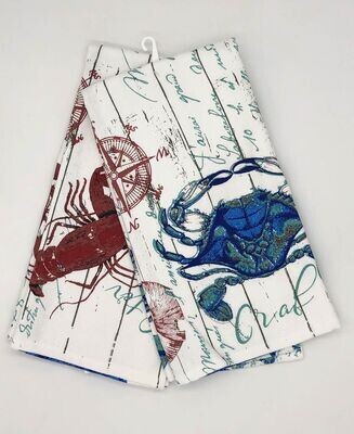 Crab Lobster Tea Kitchen Terry Towel Pair 2 Cotton Super Absorbent Nautical