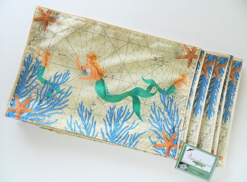 Mermaid Patio Placemat Set of 6 Indoor Outdoor Table Mats