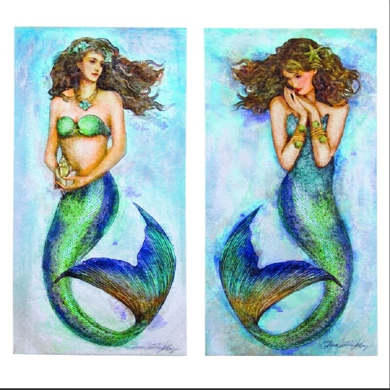 Magic Mermaid Two Canvas Prints Watercolor Style Sea Mythical Fantasy Wall Art