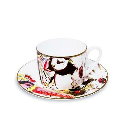 Puffin Cockatoo Bird Porcelain Cup &amp; Saucer Stoke on Trent Made in UK 22 ct Gold
