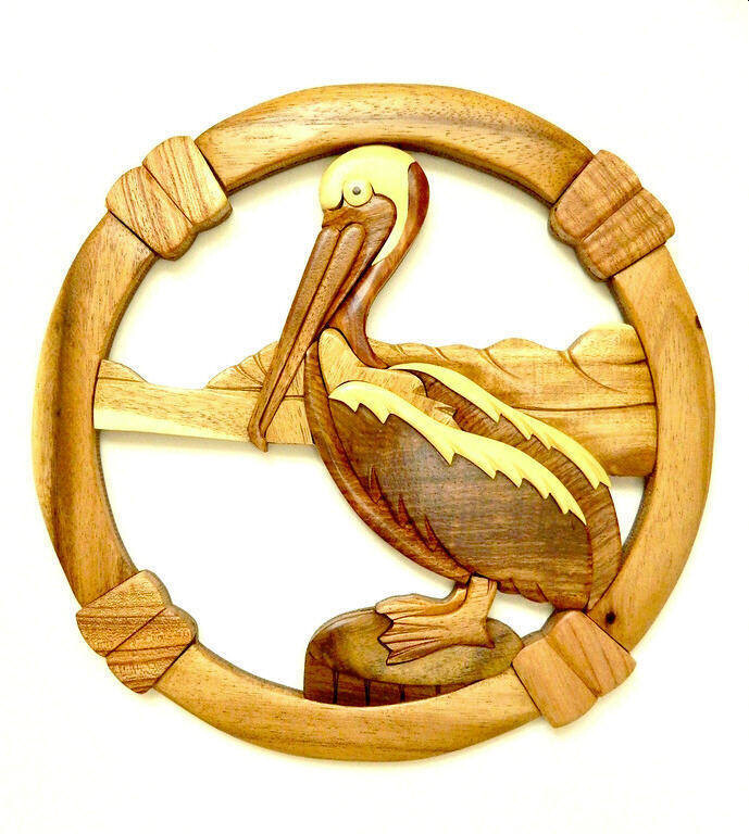 Pelican Bird Intarsia Wood Wall Art Sea Seashore Beach Home Decor