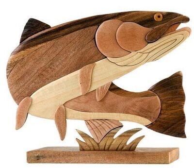 Steelhead Trout Intarsia Wood Table Top Home Decor Figurine Handcrafted