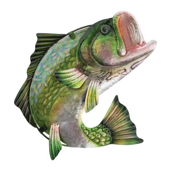 Largemouth Bass Wall Decor Fish Metal Glass Garden Weather Resistant
