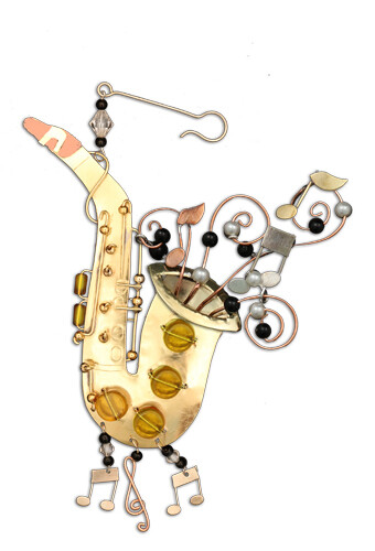 Saxophone Musical Instrument Ornament Metal Fair Trade Pilgrim Imports New