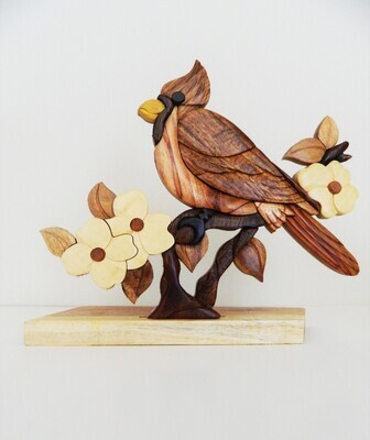 Cardinal Bird Dogwood Intarsia Wood Table Top Home Decor Lodge New