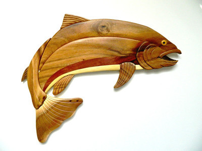 Rainbow Trout Fish Fishing Intarsia Wood Wall Art Home Decor Plaque Lodge New