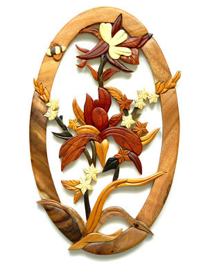 Columbine Flower Bee Intarsia Wood Wall Art Home Decor Plaque Lodge New