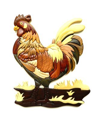 Rooster Bird Chicken Intarsia Wood Wall Art Home Decor Plaque Lodge New