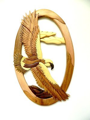 Hawk In Flight Bird Intarsia Wood Wall Art Home Decor Plaque Lodge New