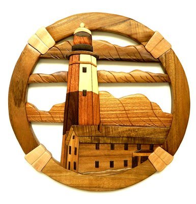 Montauk Point Lighthouse Intarsia Wood Wall Art Home Decor Plaque Seashore New