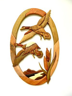Flying Geese In Flight Bird Intarsia Wood Wall Art Home Decor Plaque Lodge New