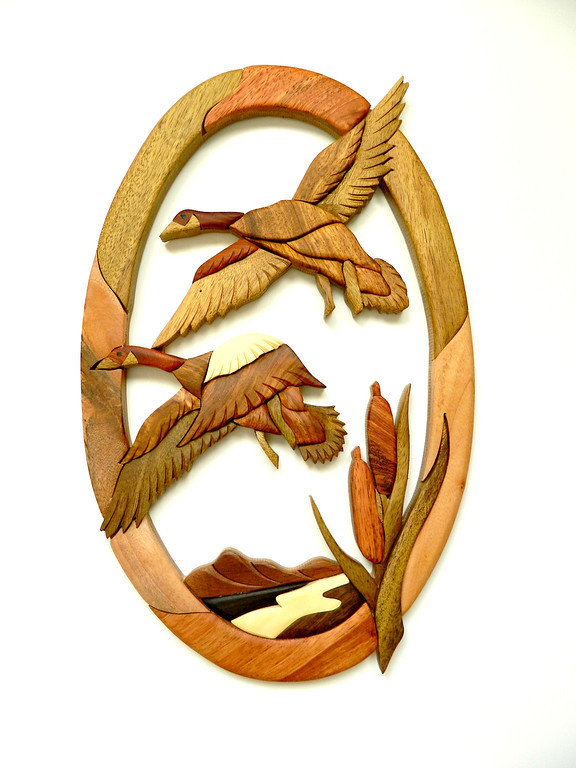 Flying Geese In Flight Bird Intarsia Wood Wall Art Home Decor Plaque Lodge New