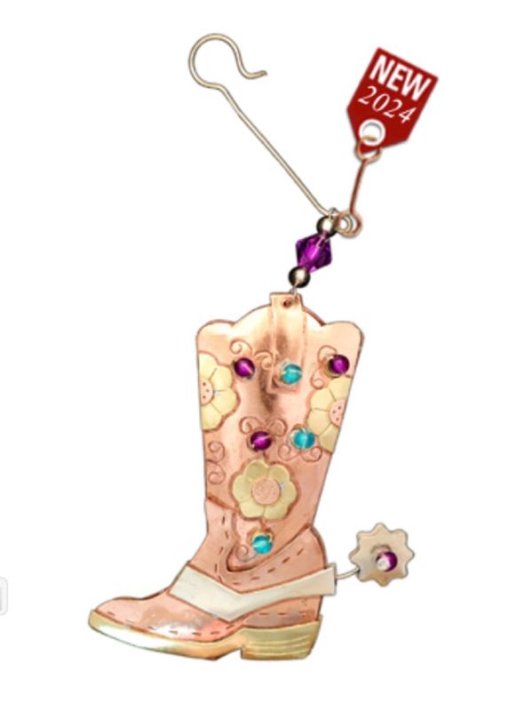 Cowgirl Boot Western Ranch Ornament Metal Pilgrim Imports Fair Trade New