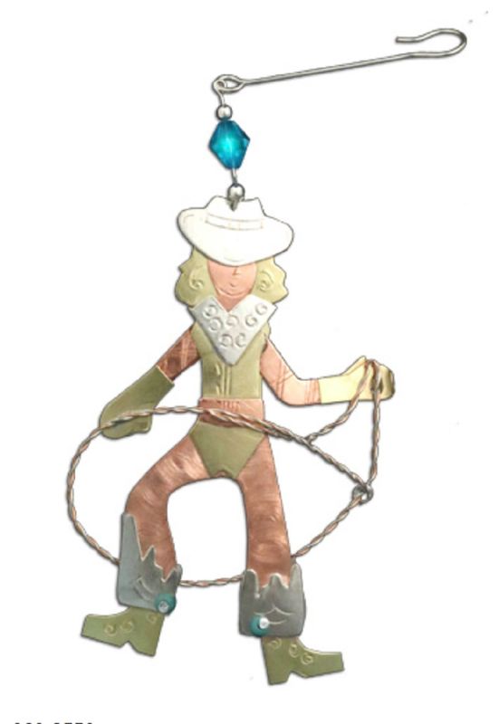 Cowgirl Lasso Western Ranch Ornament Metal Pilgrim Imports Fair Trade New