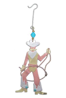 Cowboy Lasso Western Ranch Ornament Metal New Pilgrim Imports Fair Trade