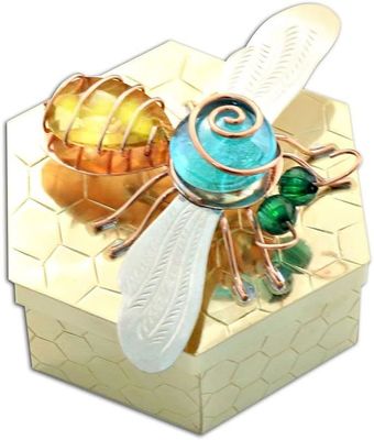 Honey Bee Honeycomb Trinket Box Handmade Pilgrim Imports Metal Fair Trade