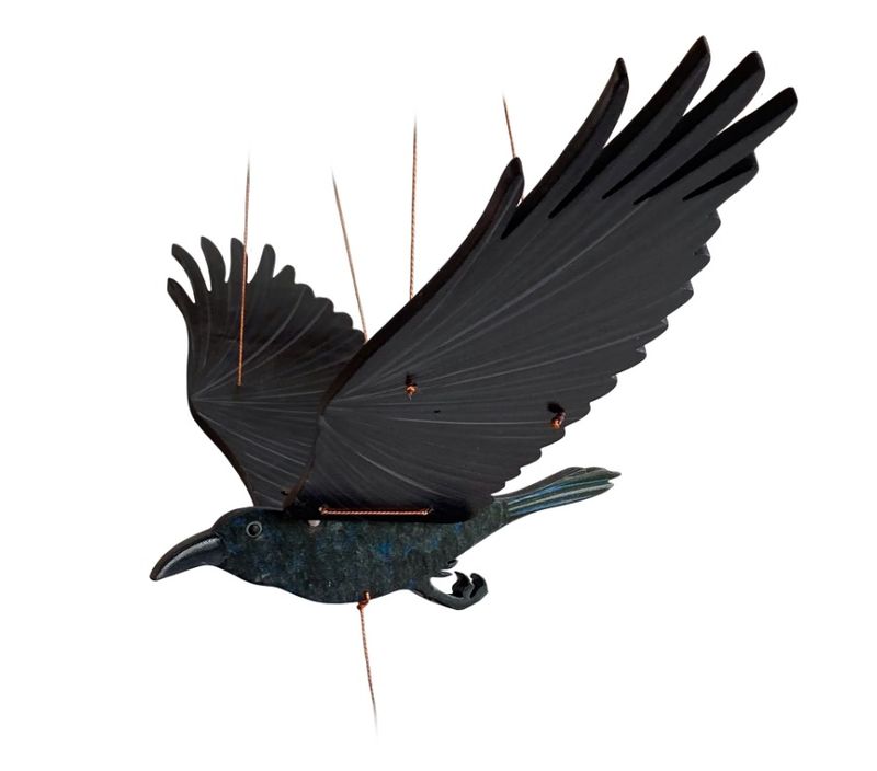 Raven Crow Blackbird Bird Flying Hanging Mobile Wood Colombia Fair Trade New