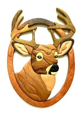 Buck Head Deer Intarsia Wood Wall Art Home Decor Plaque Western Lodge New
