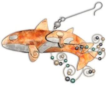 Orca Mom &amp; Baby Ocean Sea Ornament Metal Fair Trade Pilgrim Imports