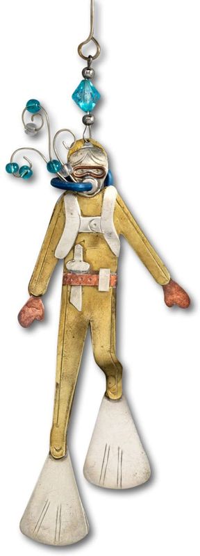 Scuba Diver Diving Swimming Sea Ornament Metal Fair Trade Pilgrim Imports