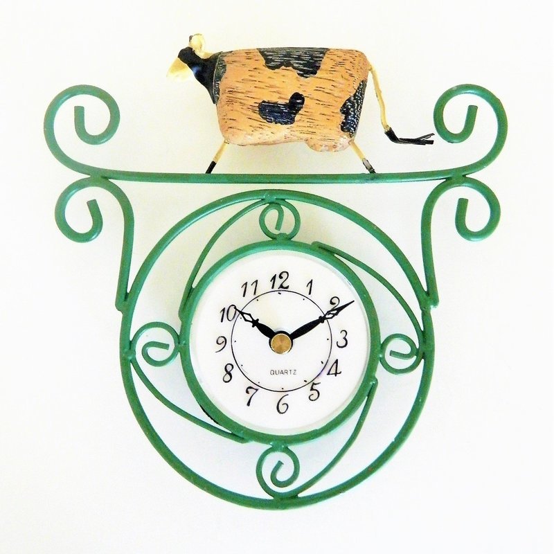 Cow Wall Clock Country Kitchen Primitive Battery Ranger Gift New Boxed