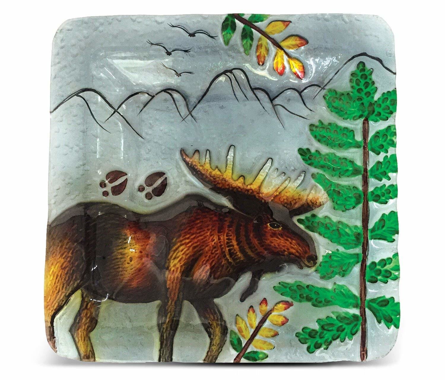 Moose Art Glass Decorative 8" Inch Square Plate Lodge New In Box