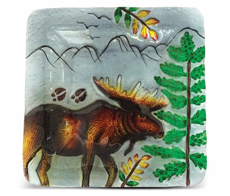 Moose Art Glass Decorative 8" Inch Square Plate Lodge New In Box