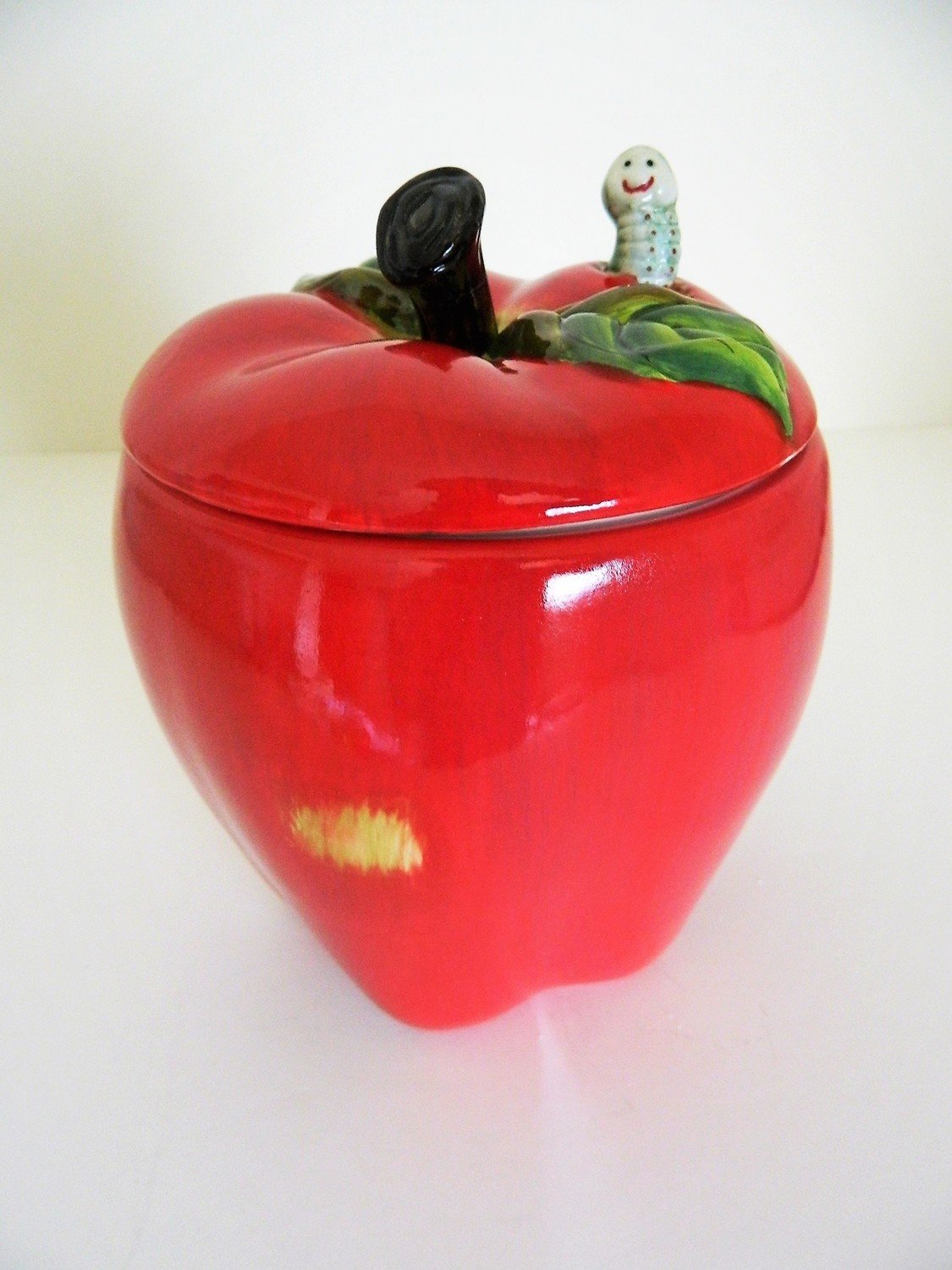 Red Apple Worm Snack Treat Jar Canister Teacher Ranger Gift New In Box
