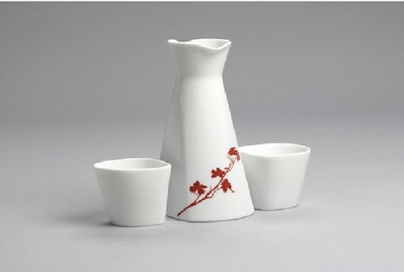 Marla Dawn Sake Set 3 Piece Cup Carafe Dogwood Blossom New