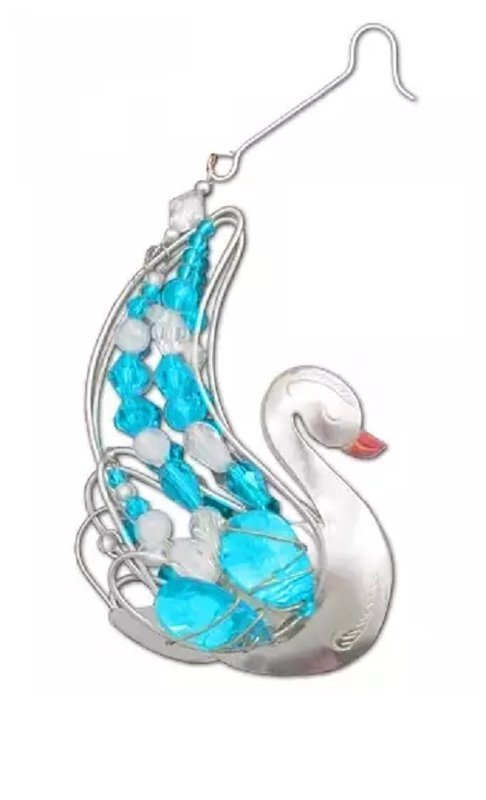 Pilgrim Imports Crystal Swan Bird Ornament Metal Fair Trade New