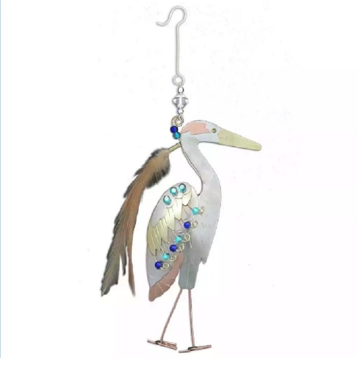 Blue Heron Bird Ornament Metal Fair Trade Pilgrim Imports New