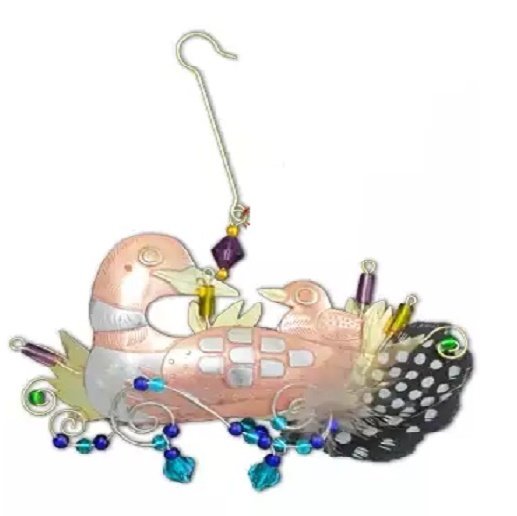 Loon Momma Baby Bird Ornament Metal Fair Trade Pilgrim Imports New